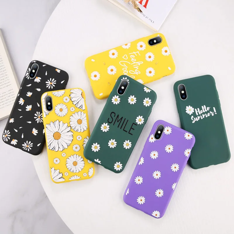 

Ottwn Phone Case For iPhone 6 6s 7 8 Plus 5 5s SE Daisy Flower Soft TPU Silicone Floral Back Cover For iPhone X XS XR Xs Max