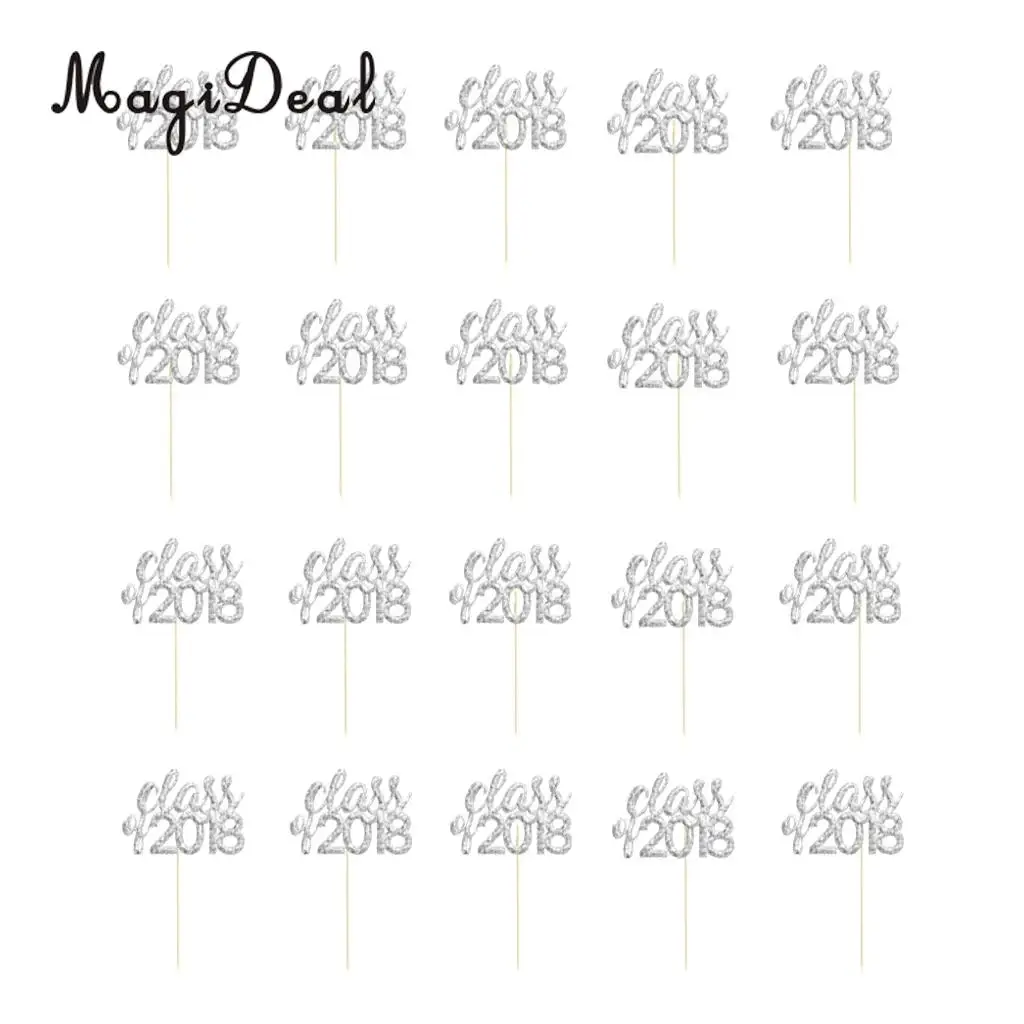 Pack of 20 Class of 2018 Cake Cupcake Toppers Congratulation Graduation Party Fruit Muffin Food Sticks
