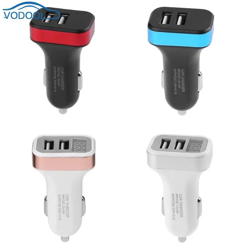 

VODOOL DC12-24V 2.1A Dual USB Car Charger Adapter With LED Light Indicator Voltage Current Detector For Phone Tablet