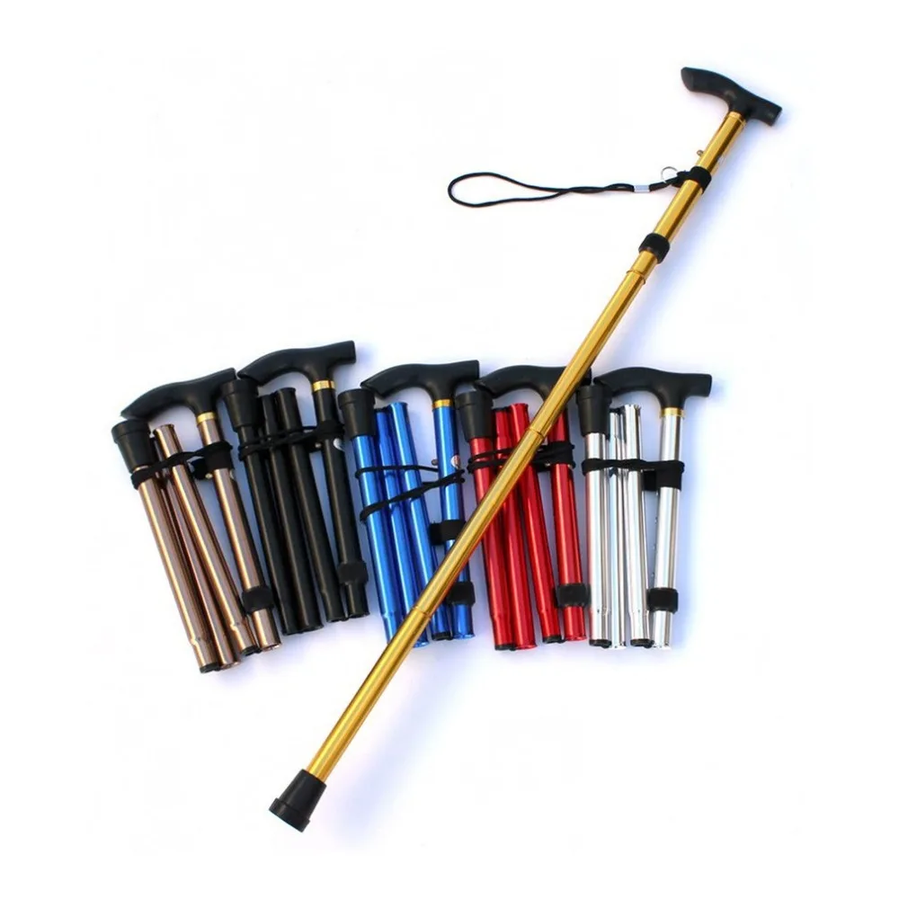 

New Aluminum Metal Four Sections Walking Stick Easy Adjustable Foldable Collapsible Travel Cane Camping Trekking Stick