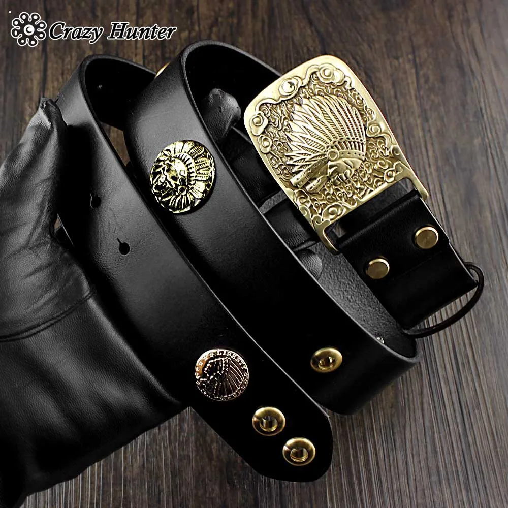 

Cool ! Solid Brass Buckle Biker Rock Men's Real Leather Belt