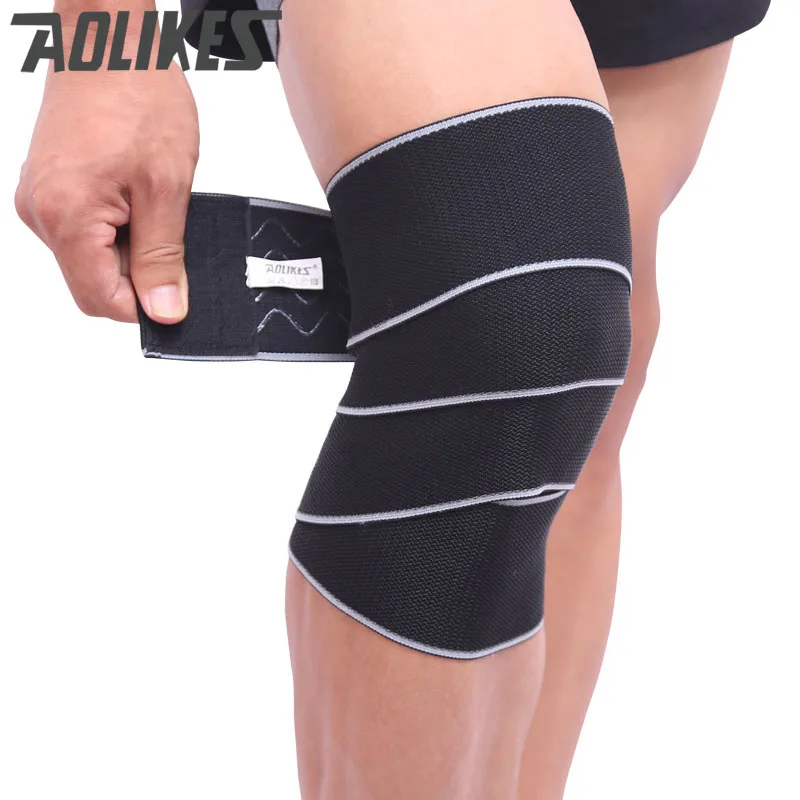 AOLIKES offcial 150*8 см спортивный обернутый компрессионный защитный коленный бандаж эластичный Тяжелая Атлетика Фитнес предотвращает растяжение колена