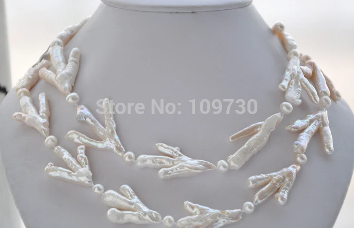 

Jewelr 003342 40mm WHITE BAROQUE chicken toe round freshwater PEARL NECKLACE
