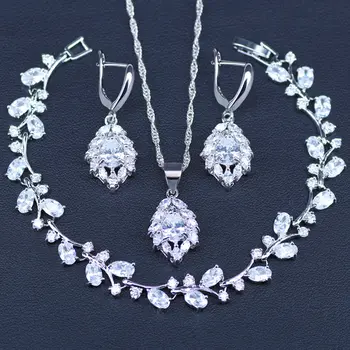 

Risenj New Water Drop CZ Jewelry Sets Silver Color Necklace&Earrings&Bracelets Wedding Jewelry For Women Wedding Party Set