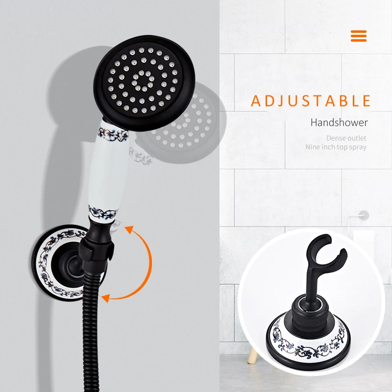 quyanre wanfan frap gappo concealed black shower faucets set brass rainfall shower head creamic handshower 2-way mixer tap bath shower1