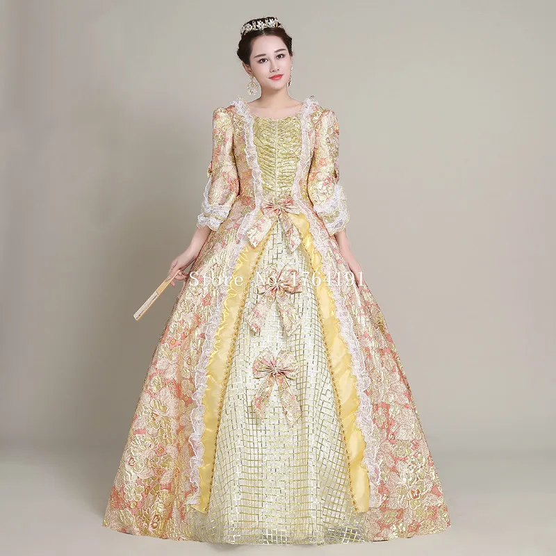 

2017 Square Collar Short Flare Sleeve Medieval Print Marie Antoinette Dresses Retro Palace Rococo Baroque Dress