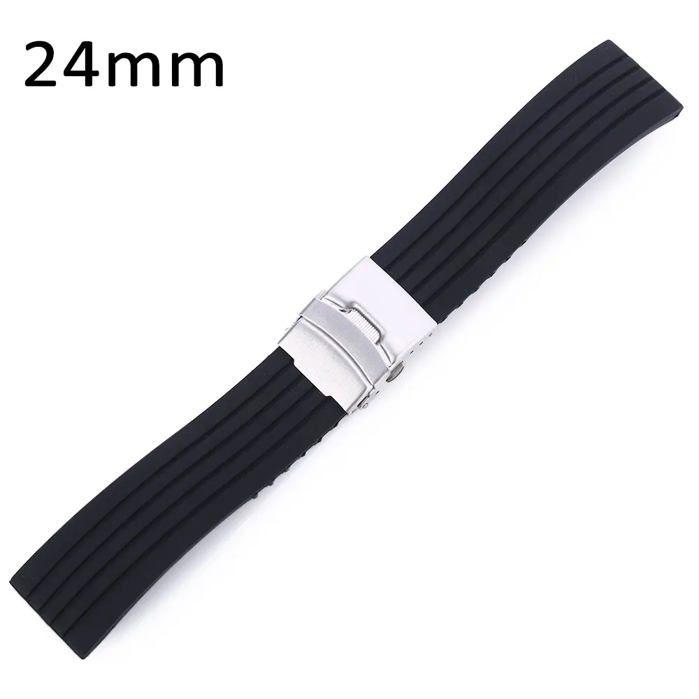 Rubber Watch Band Stainless Steel Folding Clasp with Safety Strap 18mm