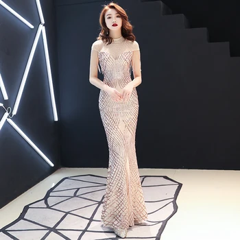 

Party Women's Dress Gold Sequins Beading Maxi Long Evening Prom Dress vestido de noche