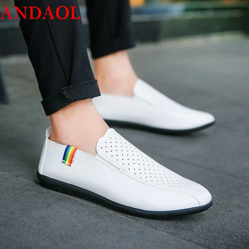 

ANDAOL Men's Bright Leather Casual Shoes Top Quality Soft Non-Slip Designer Light Loafers Luxury Fashion Business Office Shoes