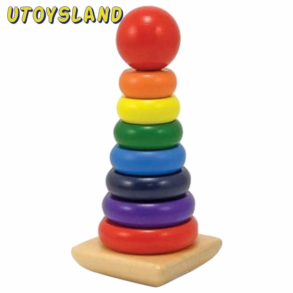 

UTOYSLAND Montessori Piling Ring Rainbow Tower Tumbler Stacker Stack Up Kids Child Baby Classic Educational block Toy Large Size
