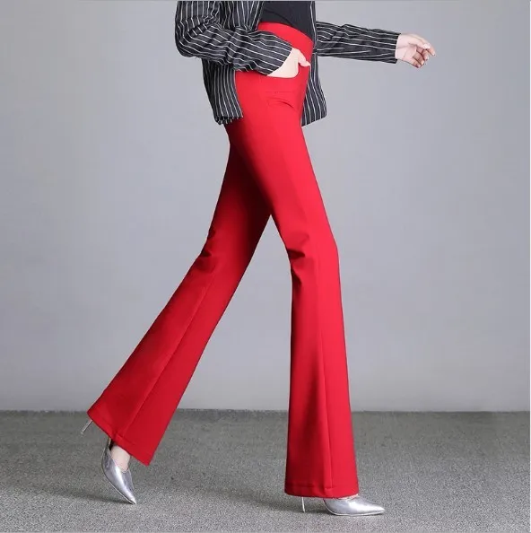 

OL Style Womens Business Casual Flared Pants Women Formal Work Bell Bottoms Pants Trousers Lady Black Red Blue Plus Size 5XL 6XL