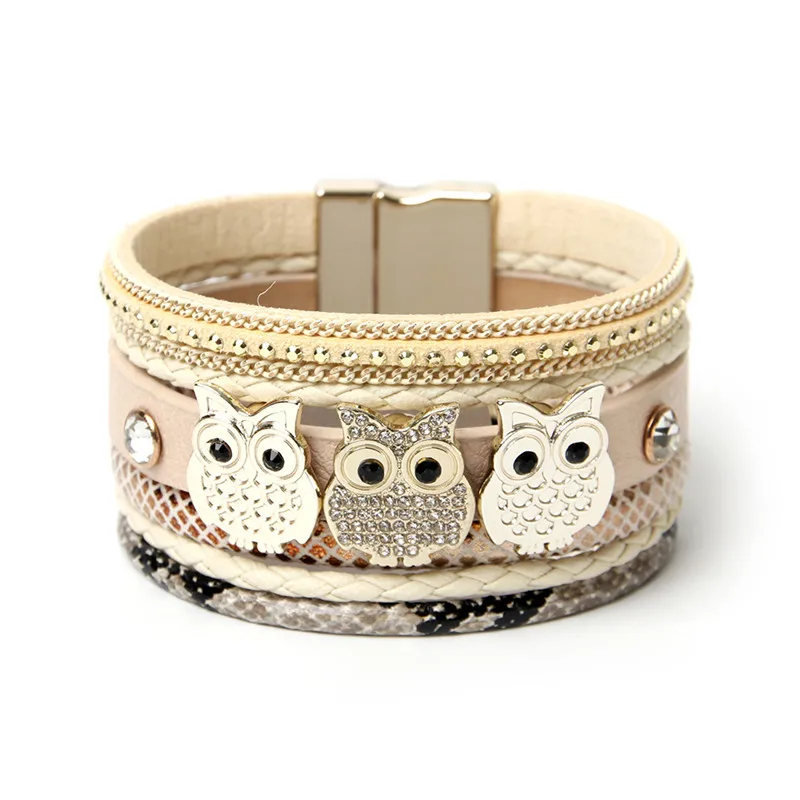 

ORNAPEADIA Summer New Jewelry Hot Selling Bohemia bracelet Vintage Ethnic OWL Accessories Leather Bangles for women gift