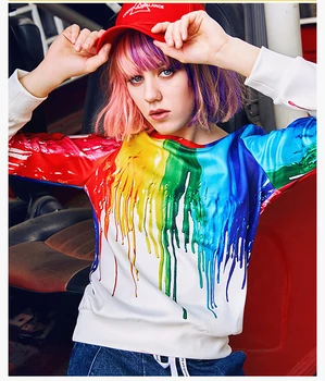 

Vogue Hoodies Pullovers Spring Autumn Colourful Graffiti Print Sweatshirt Tops Fashion High Street Women Tops And Blouses SL139