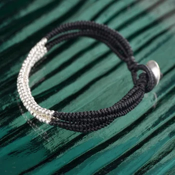 

Authentic 925 Sterling Silver Hand Braided Black Rope Chain Bracelet Bangles For Women Manchette Bracelet Femme