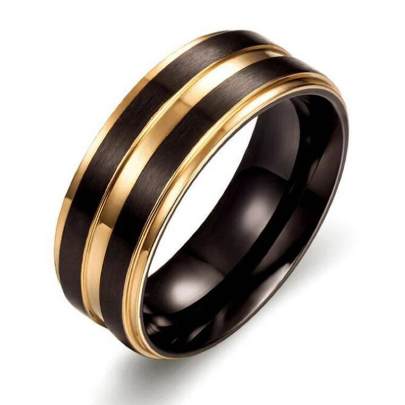 Новое поступление, мужские кольца на палец из черной нержавеющей стали, много цветов/золотого цвета, мужское титановое кольцо с горячим желобом - Цвет основного камня: Золотой