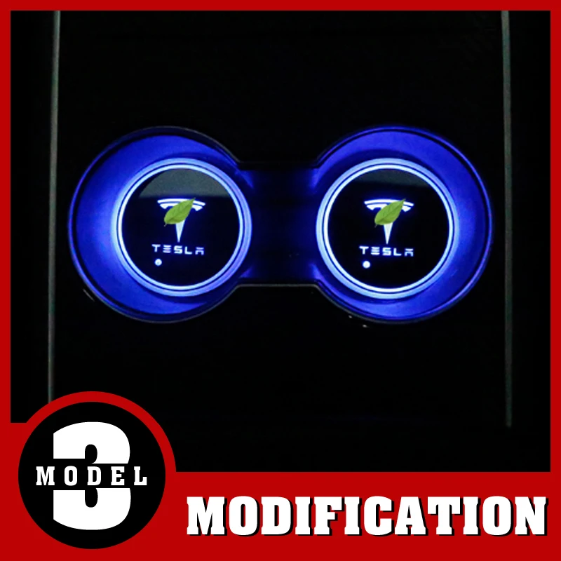 

Modification Colorful LED water coaster water glass atmosphere light decorative light for Tesla model 3 Car accessories