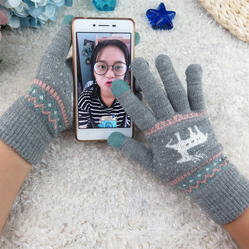 

Attractive New Cute Elk Lady Women Wool Winter thicking Mittens Knitted Warm Wrist Gloves