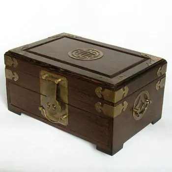 

F rosewood jewelry wooden drawer large two layer antique copper jewelry box, cosmetic box lock