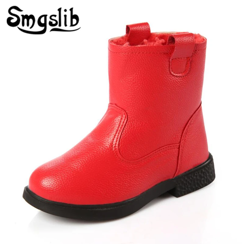 Girl Boots Children Ankle Fur Boots Girls Child Pu Leather Girls Shoes