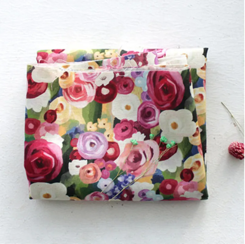 

half yard import cotton linen fabric with flower print handmade DIY bag garment dress cloth B356