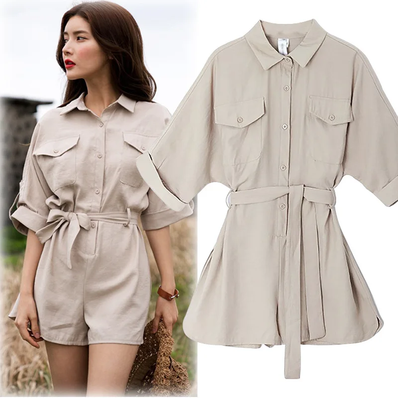 

2019 Women Plus Size 5XL Solid Color Jumpsuit Woman Pockets Belt Playsuits Lady Large Romper Macacao Feminino Streetwear