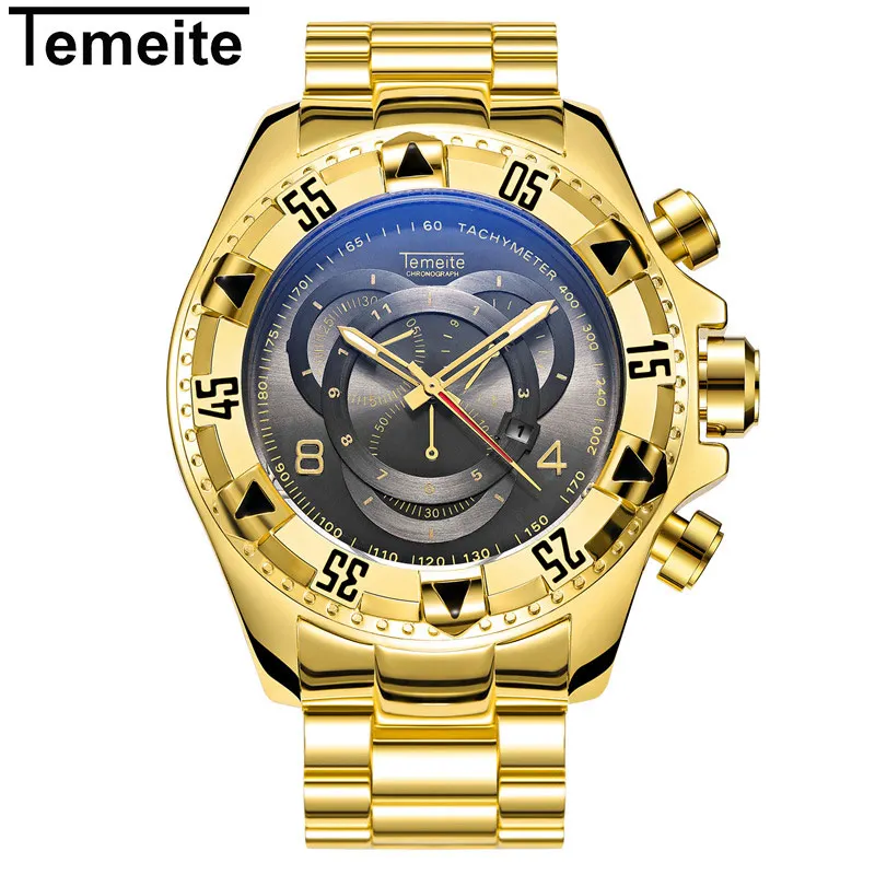 Топ Роскошные золотые часы мужские большие часы золотые из нержавеющей стали военные наручные часы большие циферблатные часы мужские армейские relogio masculino новые