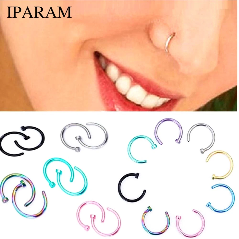 IPARAM Новинка 1 шт. ноздрей 8 цветов нос кольцо для ногтей нос кольцо тела накладные с защитой от проколов для женщин