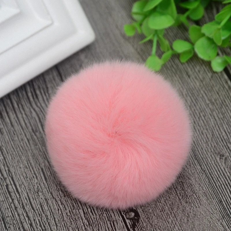 pink 8 см натуральный мех кролика Рекс помпон пушистый DIY зимняя шапка Skullies шапка вязаная шапка помпоны TKF001-white - Цвет: pink