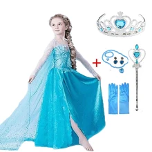 Платья «Королева Эльза», «Принцесса Анна», «Эльза», «Белль», вечерние костюмы для девочек, Vestidos Fantasia, детская одежда для девочек, волшебная палочка и корона