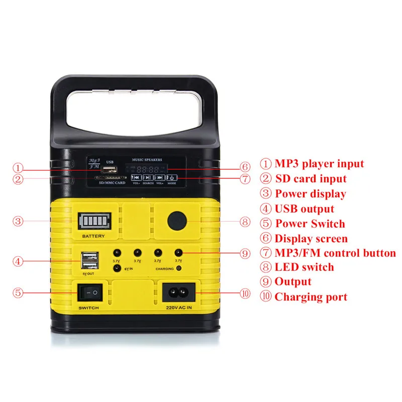 Portátil de Energia ao ar Chumbo-ácido de Carregamento da Bateria Sistema de Iluminação Smuxi Gerador Solar Livre Mini Dc6w Painel 6v-9ah Led 6 ar livre mini dc6w painel solar 6v-9ah