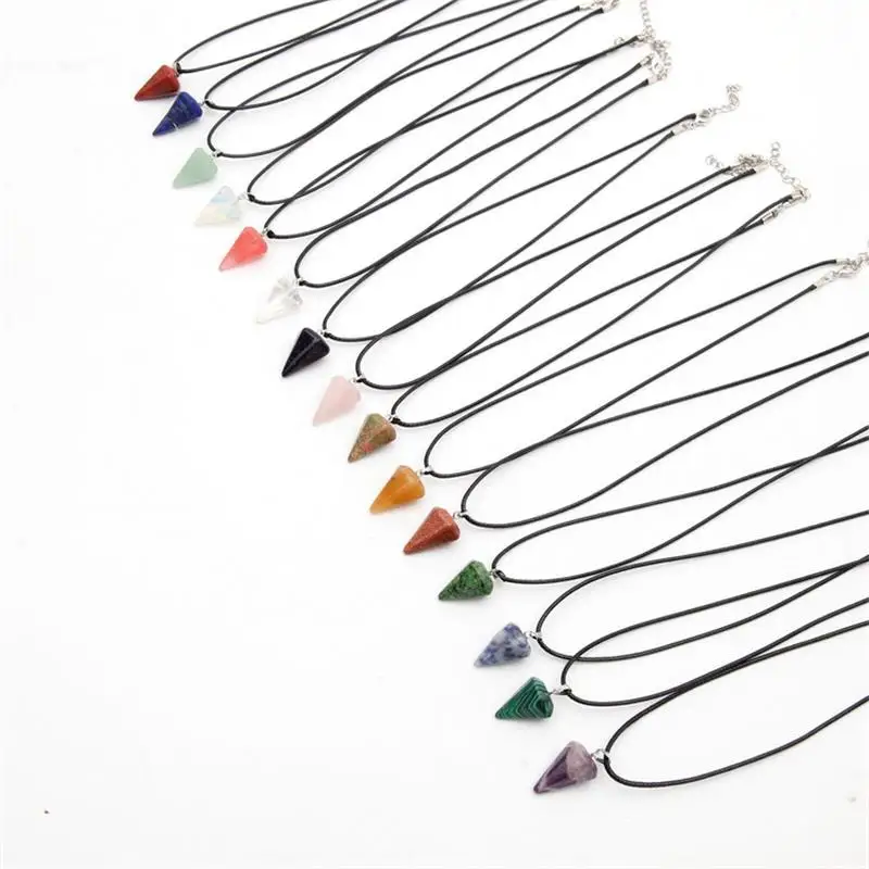 

Meajo Trendy Natural Crystal Pyramid Quartz Stone Pendant Necklace Charm Leather Chain Pendants Necklaces Jewelry For Women Gift