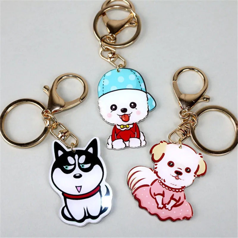 Fashion Jewelry Pet Keychain Photo Cute dog parts glass convex photo keychain acrylic metal chain keychain fashion accessories