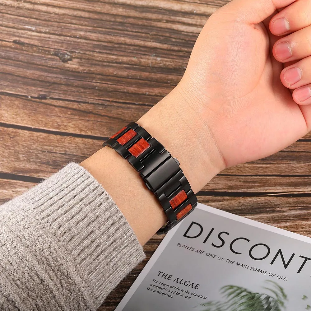 Ремешок из натурального дерева и нержавеющей стали для часов Asus ZenWatch 1 2 Men