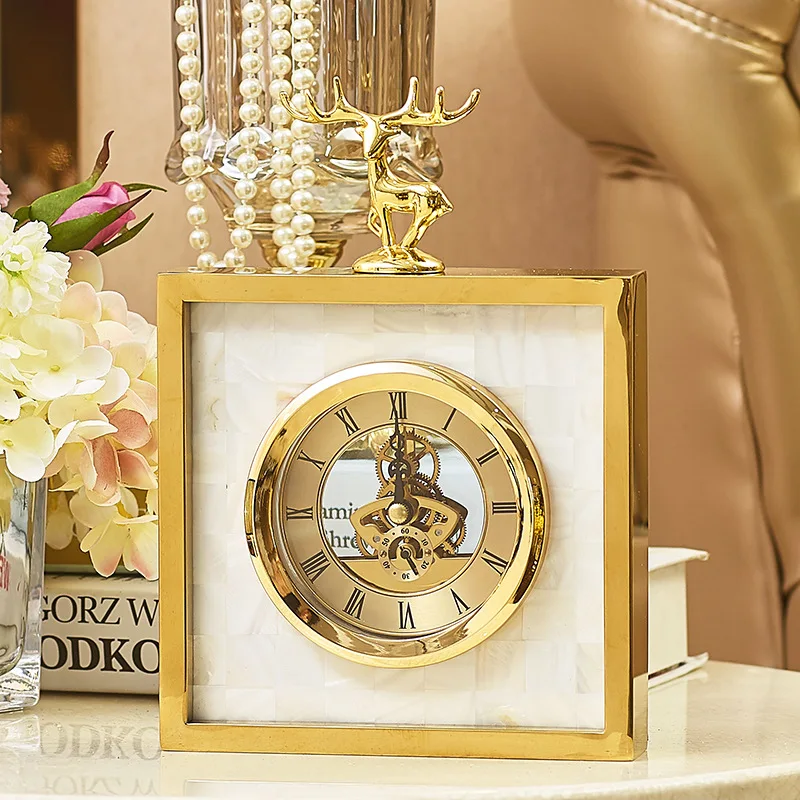 Simple Modern High-end Clock European Living Room Metal Creative Table Clock Shell Deer Clock Pendulum Table New Products