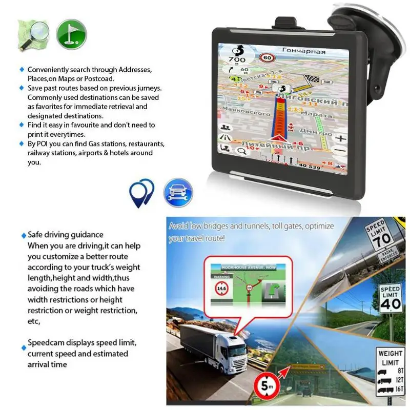 T600 7-дюймовый автомобильный gps Навигатор Автомобильный навигатор для грузовиков 256 м+ 8 Гб FM карта России в европейском и американском стиле Австралии Карты FM навигаторами