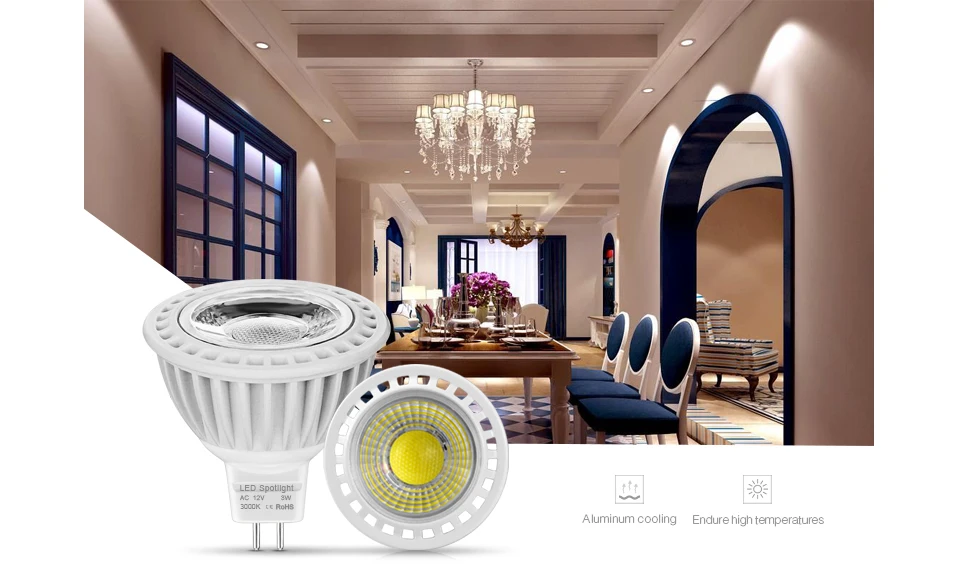 MR16 светодиодный светильник с COB светодиодный 12 В DC AC прожектор лампы светодиодный лампы с регулируемой яркостью Светодиодный лампочки для украшения дома алюминиевая подвижная фара