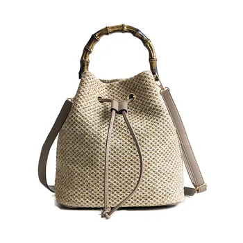 

Bamboo Section Bucket Women Bag Straw Woven Handbag 2019 New Fashion Sen Department Personality Single Shoulder Cross Body Bag