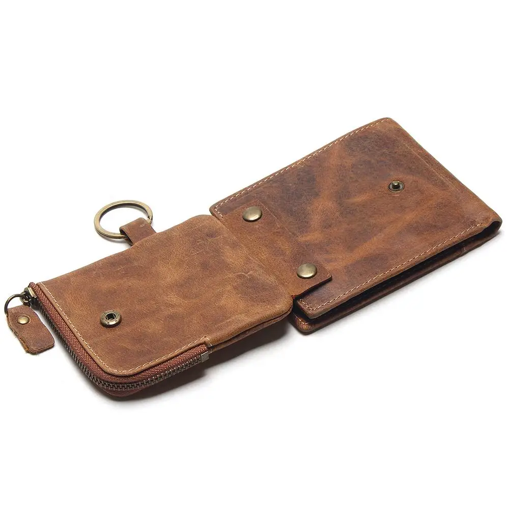 2021 Vintage Genuine Leather Men Wallets Removable Card ID Holders With Key Chain Short Bifold Male Organizer Walets Coin Bag 2