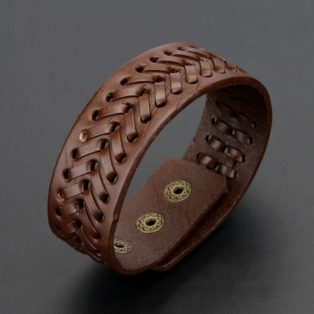 New Weaving Genuine Leather Wing Bracelet Men Multilayer Bracelet Punk Guitar Wrap Bracelets for Women Vintage Jewelry Gift - Окраска металла: brown