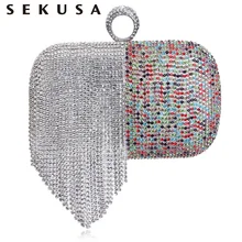 SEKUSA, женская вечерняя сумочка, с кольцом на палец, алмазная вечерняя сумочка, ежедневные клатчи, на цепочке, сумка на плечо, сумки с кисточками, женская сумка-мессенджер