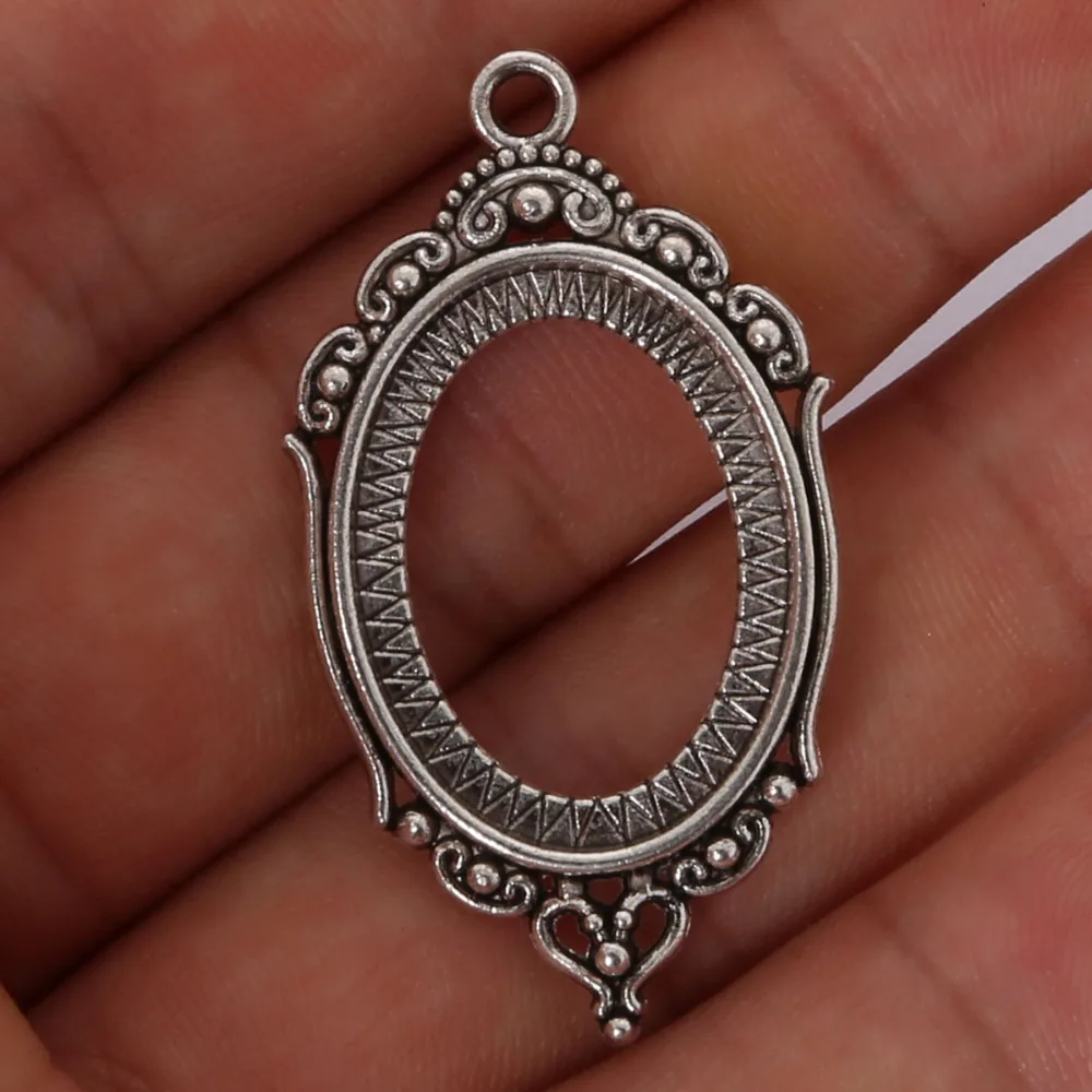 

3Pcs 43x24mm silver plated necklace pendant setting cabochon cameo base Tray bezel blank jewelry findings (Inside size:18x25mm)