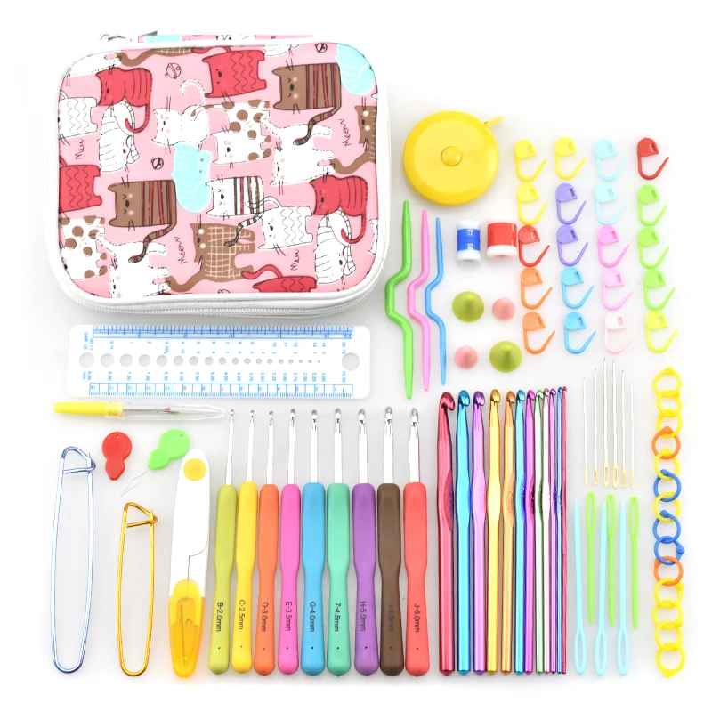 

Aluminium Crochet Hooks Needles Set Colorful Rubber Handle Yarn Knitting Hook Needles Set Sewing Accessory DIY Scarf with Bag