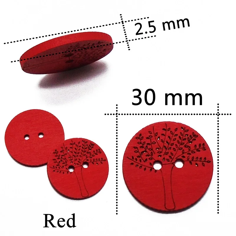 ZIEENE 5 шт. 10 шт. 25 шт. 50 шт. Смешанные 7 цветов окрашенные лазерные деревья мудрости деревянные пуговицы 30 мм шитье скрапбукинг для детей ручной работы - Цвет: Red
