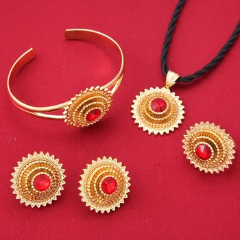 

Copper Ethiopian Jewelry 24k Gold Color African Wedding Sets Women Ethiopian