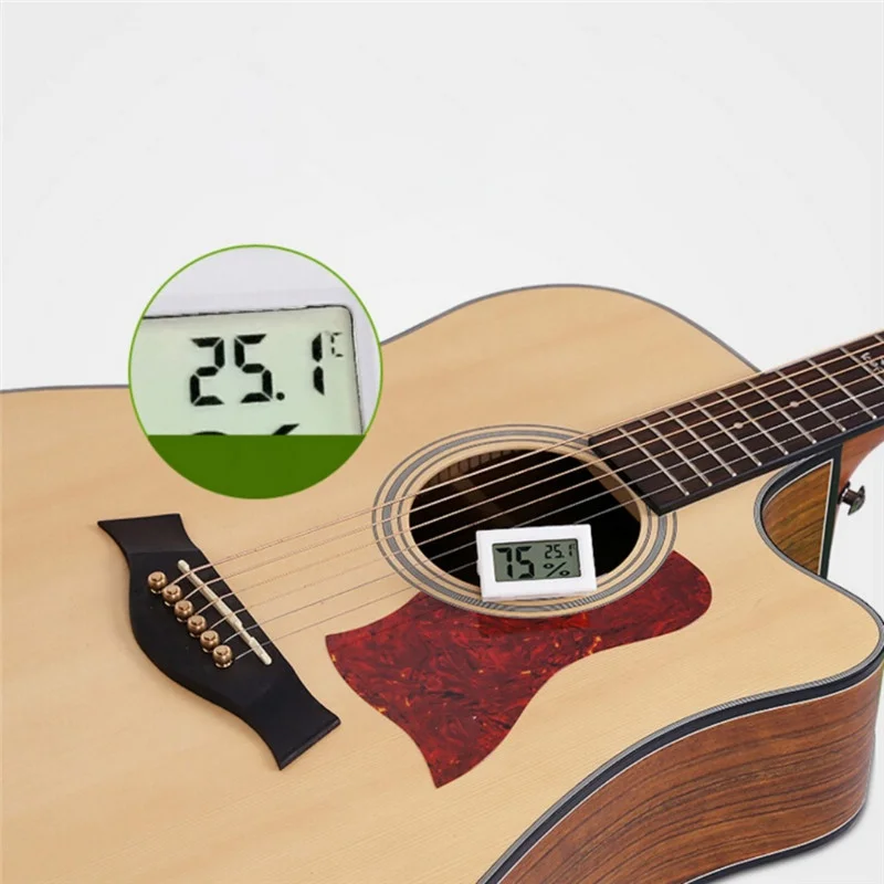 

2-in-1 new digital LCD display thermometer and hygrometer with line sensor probe designed for guitar ukulele black and white