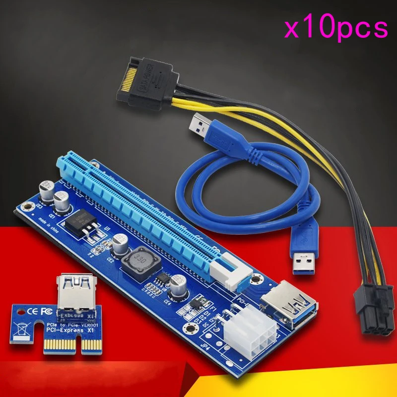 10 шт./лот модернизированная PCI E 1X до 16X Экспресс Райзер карта Extender 60 см USB3.0 кабель 6