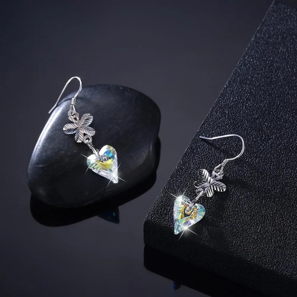 LEKANI кристаллы от Swarovski висячие серьги 925 Бабочка в форме сердца подарок цветок