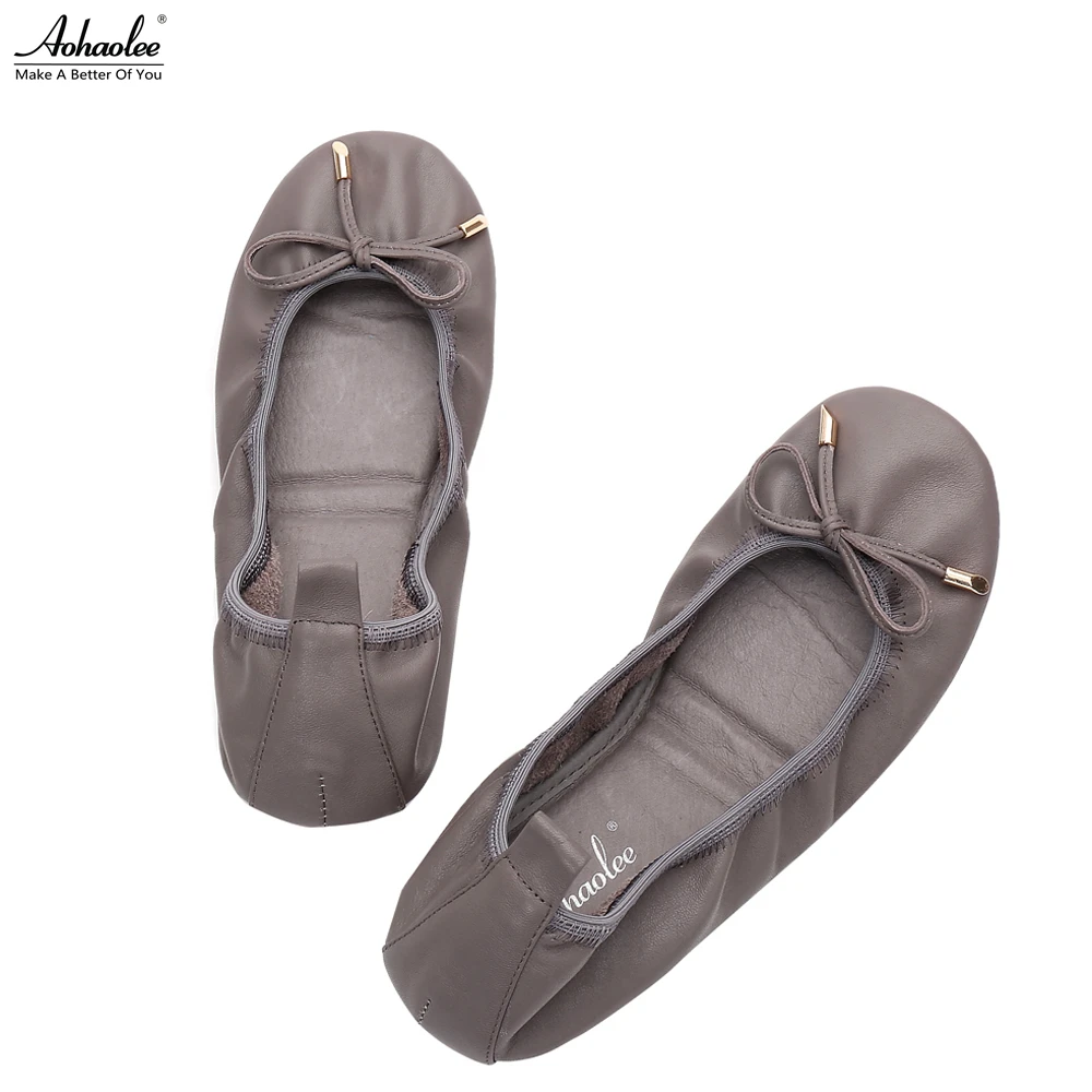 foldable leather ballet flats