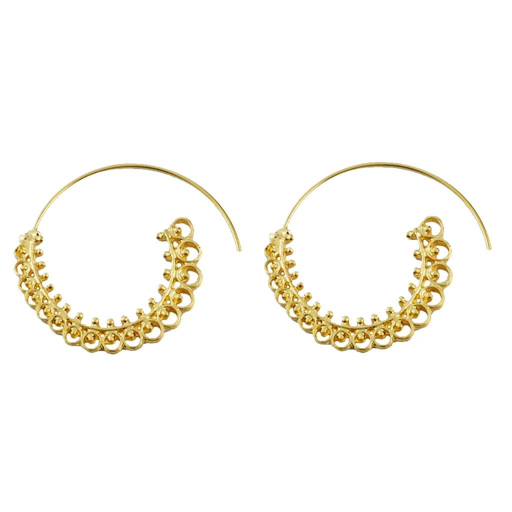 Boho Statement Jagged Spiral Earring Circles Round Tribal Hoop Pull Through Earring Lady Jewelry