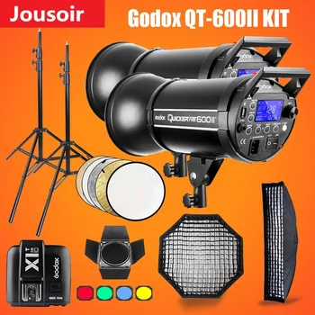 

Godox QT600II 600WS GN76 1/8000s HSS Studio Flash Strobe Lighting Kit X1T Transmitter+Grid Softbox+Barn Door+Light Stand CD15